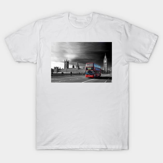 Red Bus Westminster Bridge Houses of Parliament T-Shirt by AndyEvansPhotos